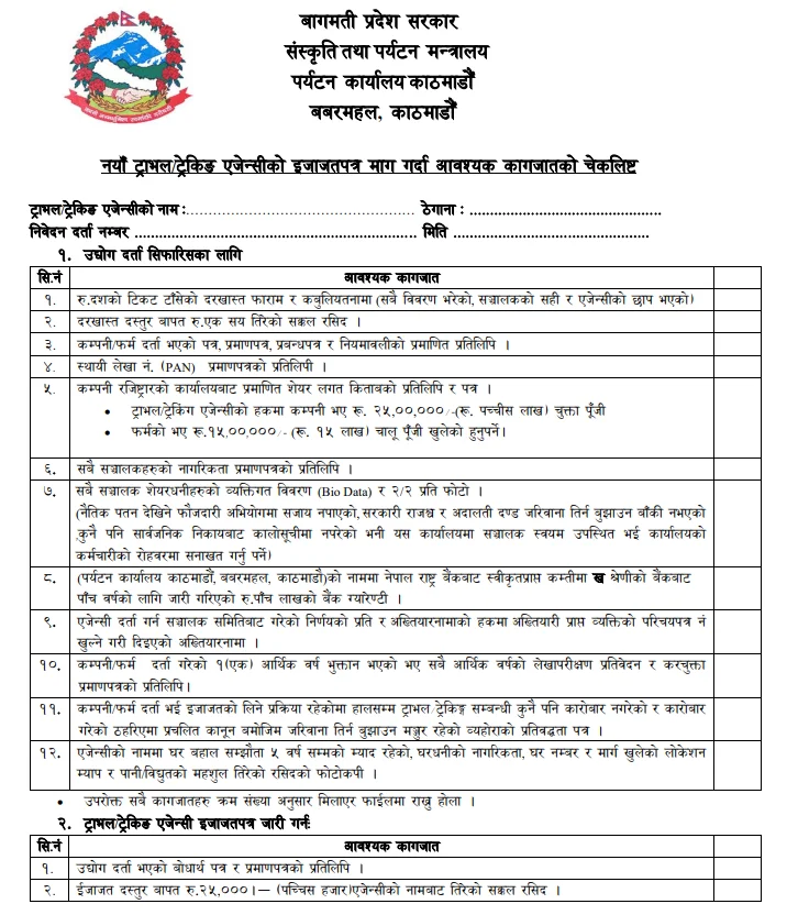Travel Agency License Application Nepal