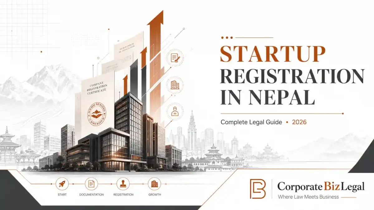 Featured image for startup registration in Nepal showing legal company formation, business registration process, and growth concept by CorporateBizLegal