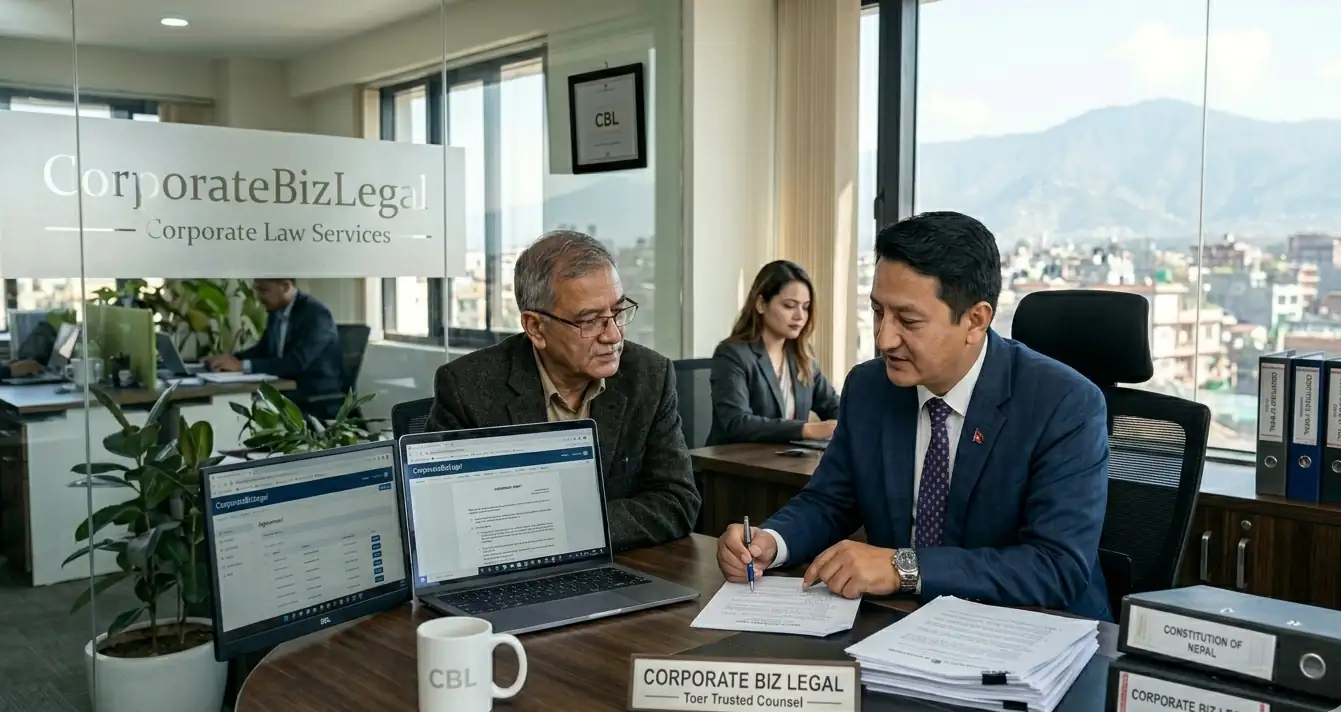 Lawyer advising a client in a premium office