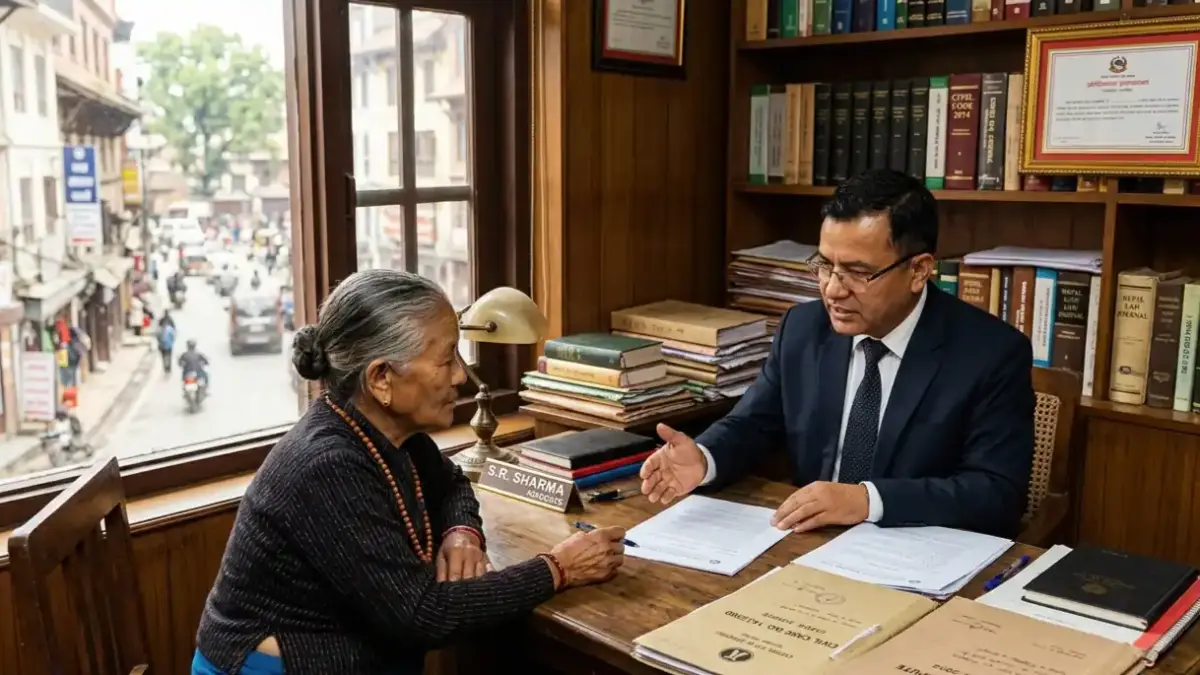 Civil litigation lawyer advising client on court case in Nepal