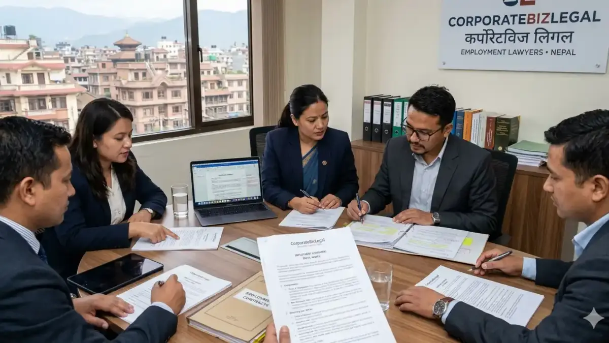 CorporateBizLegal employment lawyers drafting and reviewing employment agreements and workplace contracts in Nepal