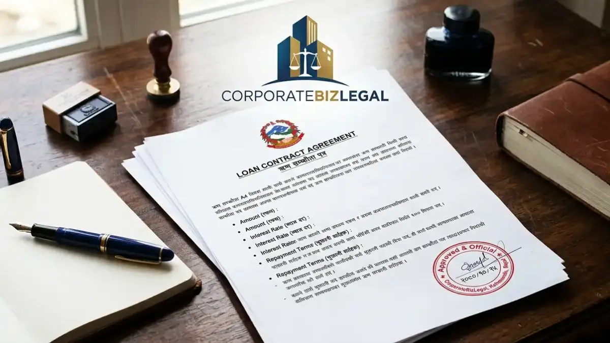 CorporateBizLegal lawyers drafting loan agreements, collateral structures, and security documentation in Nepal