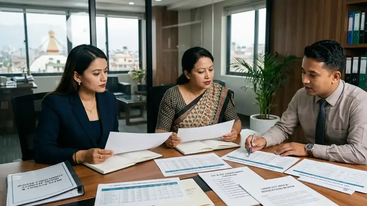 Lawyers advising businesses on Social Security Fund compliance, employer registration, payroll obligations, and labour compliance requirements in Nepal.