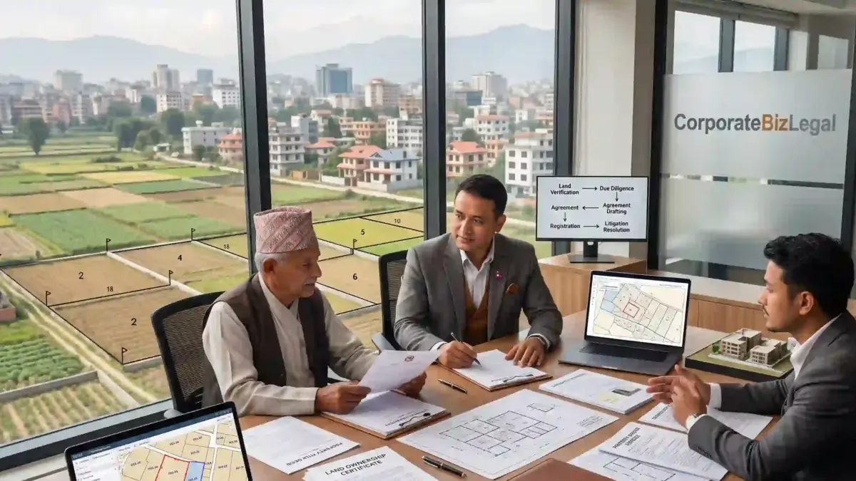 Nepalese property lawyer at CorporateBizLegal advising clients on land ownership, property disputes, title verification, and real estate litigation in Nepal.