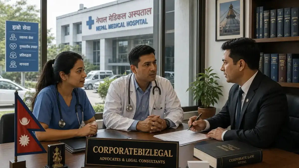 CorporateBizLegal lawyers providing legal consultation to healthcare professionals for hospital and healthcare facility registration in Nepal.